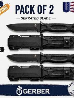 Gerber StrongArm 8.4 inch Fixed Knife BLACK With Serrated Edge pack of 2